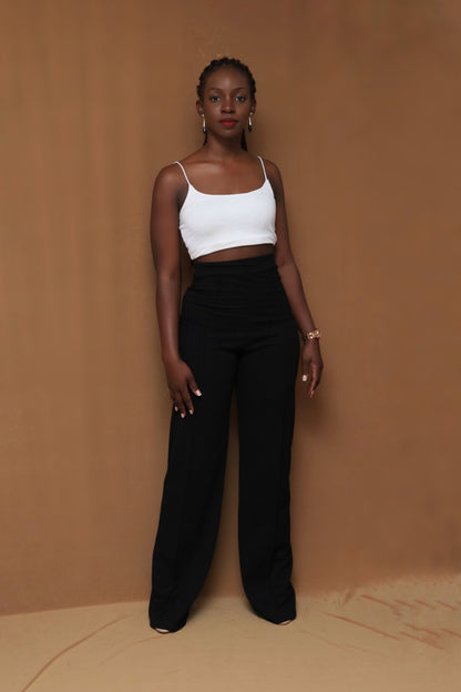Pantalon taille haute à nervures Kat
