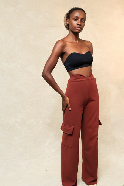 Earth tone cargo pintuck pants