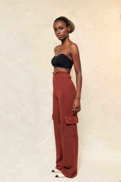 Earth tone cargo pintuck pants