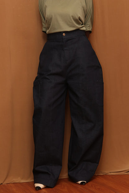 Black -navy Denim Barrel