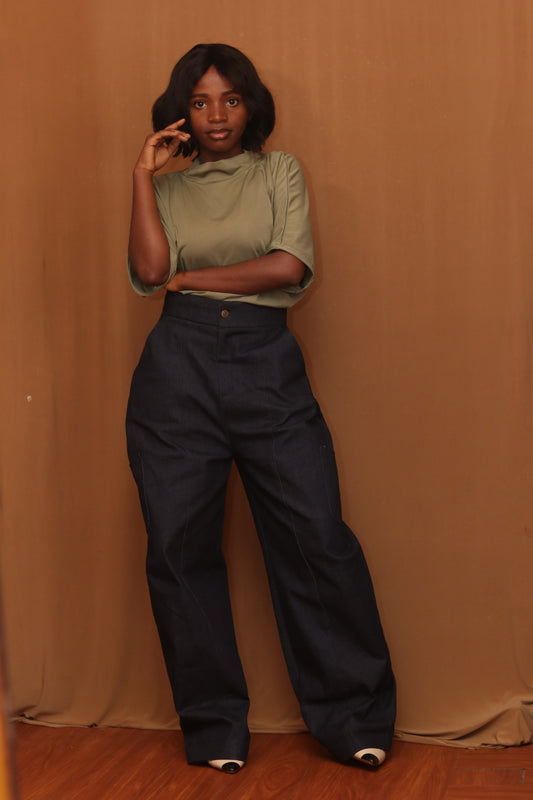 Black -navy Denim Barrel