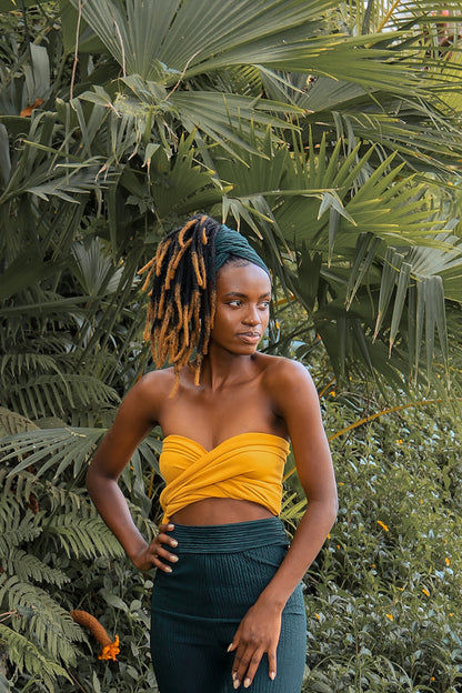 Haut cache-cœur jaune moutarde /headwrap