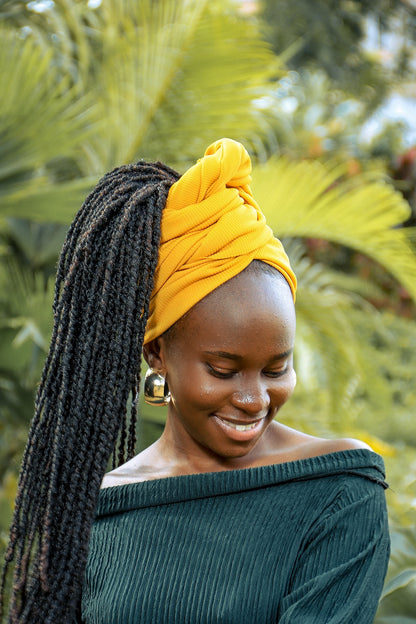 Haut cache-cœur jaune moutarde /headwrap